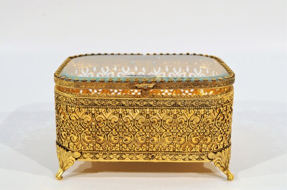 24K Plated Ormolu Gold Filigree Jewelry Box - image 2