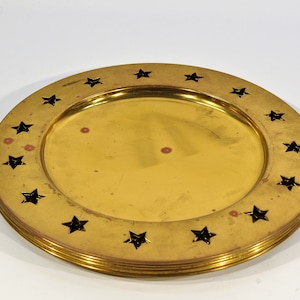 6 Vintage Solid Brass Star Design Charger Plate/ Vintage Holidays Dinner Brass Charger Plates