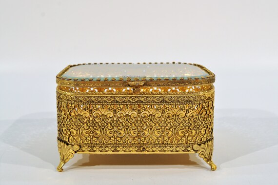 24K Plated Ormolu Gold Filigree Jewelry Box - image 3