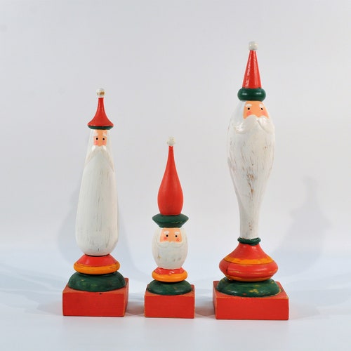 Vintage Christmas - 3 PC. Large Wooden shops Santa Figurines