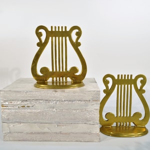 Mid century Brass Musical Lyre Bookends/musical Art