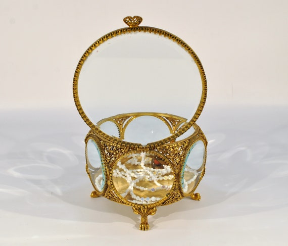 Gold Plated Ormolu Filigree Jewelry Casket - image 5
