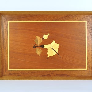 Vintage Marquetry Flower Design Wood Serving Tray/Farmhouse Wood Serving Tray