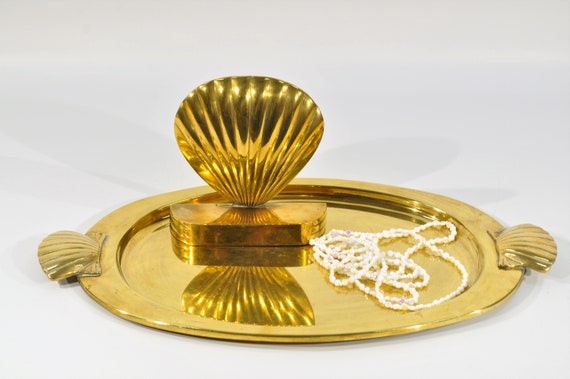 Brass Shell Edge Tray with Matching Brass Base Brass Shell Edge Tray with Matching Brass Base