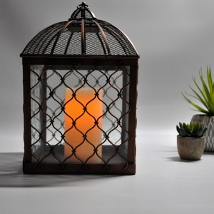 Large copper color Lantern /Indoor outdoor Lantern/ Garden rustic lantern/shabby chic lantern