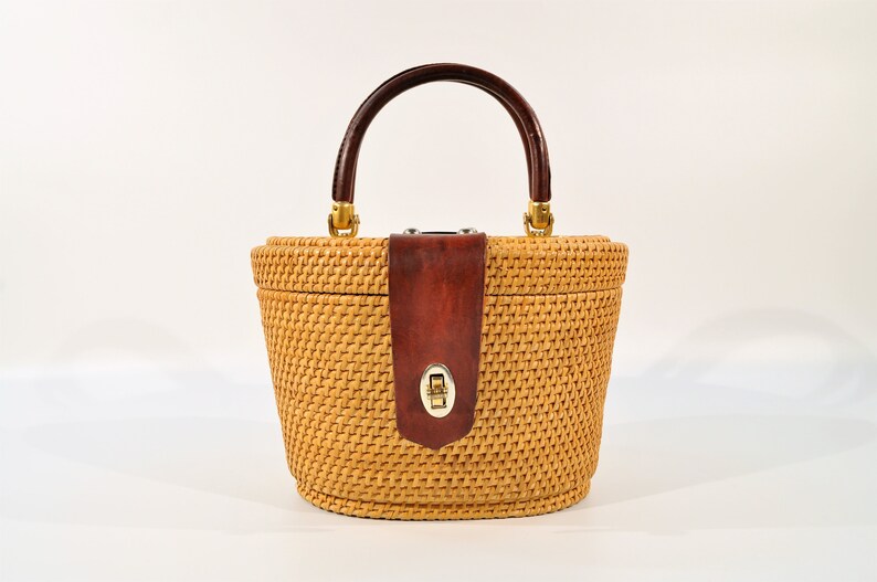 Top Handle Basket Bag with Leather Handles Etsy