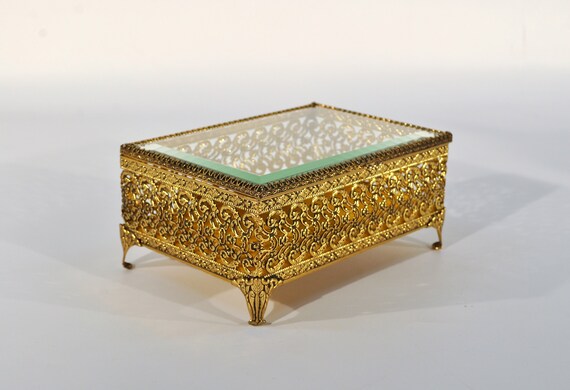 Ormolu Golden Filigree Jewelry Box/casket - image 7