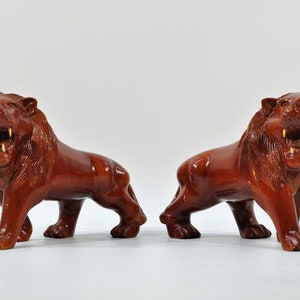 Large Ironwood Lion bookends /Lion sculpture / wood lion statues/ African decor/Safari decor/Lion
