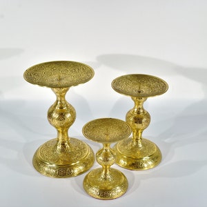 Brass Pillar Candle Holder Set of Three /Vintage Boho Brass Candle Holder