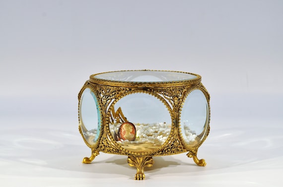 Gold Plated Ormolu Filigree Jewelry Casket - image 1