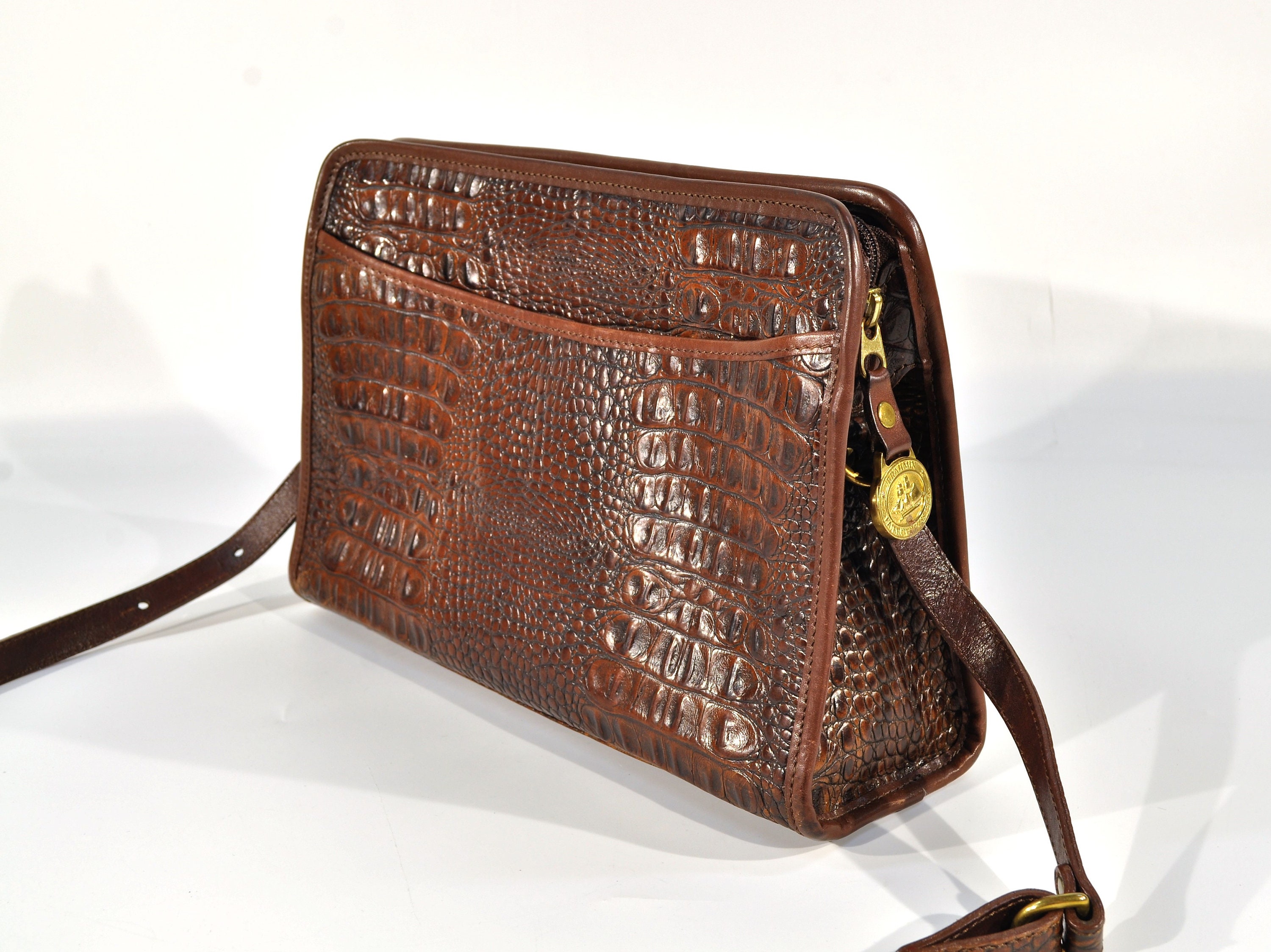 Brahmin Pecan Louise Croc Designer Convertible Shoulder Bag