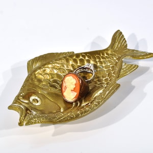 Vintage Brass Fish Ring Dish /Pocket Change tray /mid century brass catchall tray/Jewelry Dish