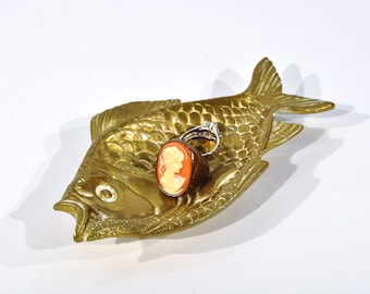 Vintage Brass Fish Ring Dish /Pocket Change tray /mid century brass catchall tray/Jewelry Dish