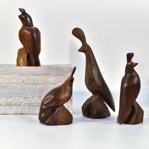 Quail Statue set of 4  /Ironwood hand carved Quail Statues,/ Bird Figurines / Quails wood statue/