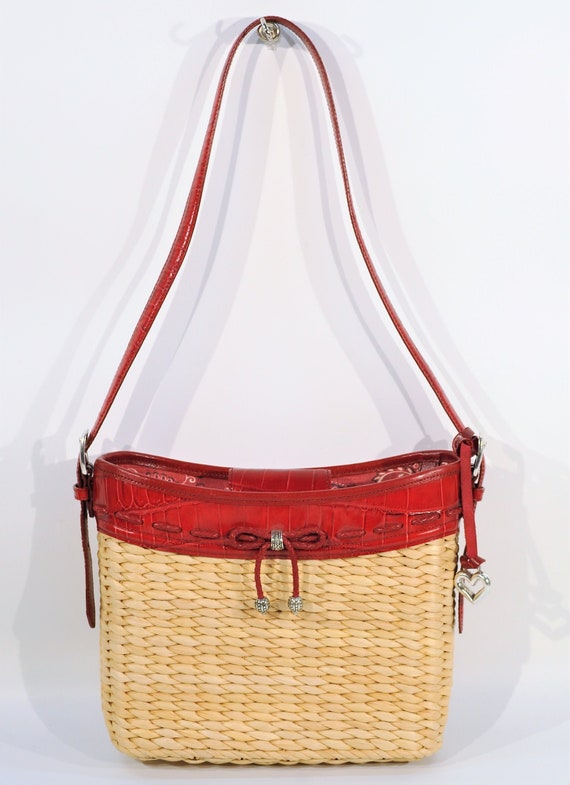 Brighton Red Leather & Woven Straw Purse