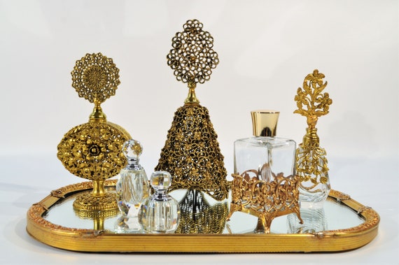 Ormolu Filigree Perfume Refillable Vile, Bottle/ O