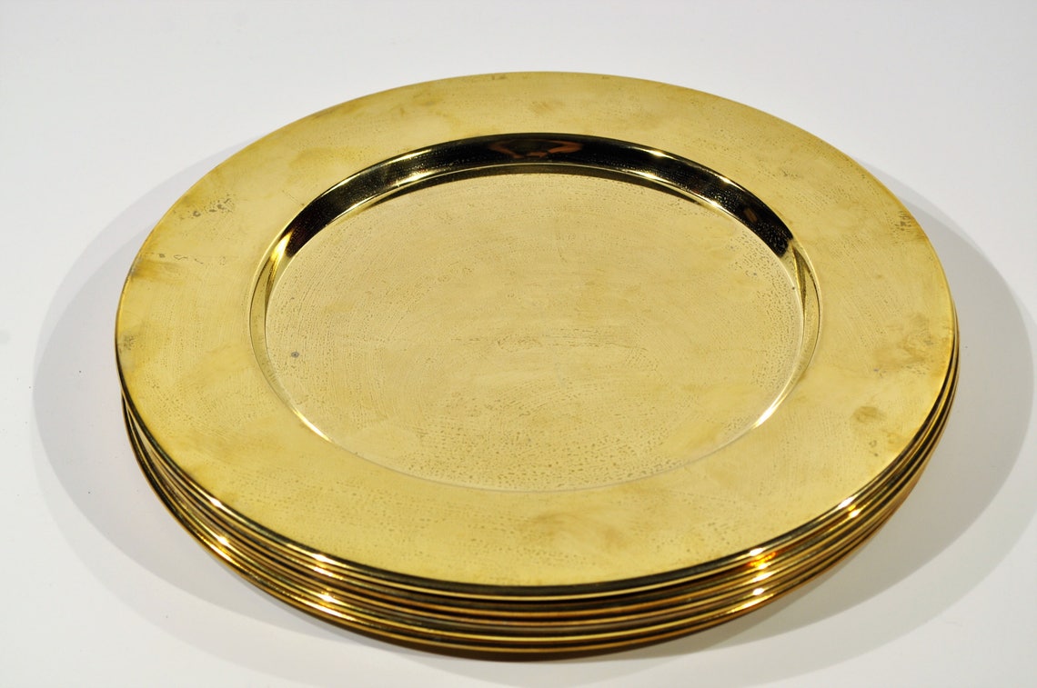 Six Solid Brass Charger Plates vintage dinner plates with Etsy