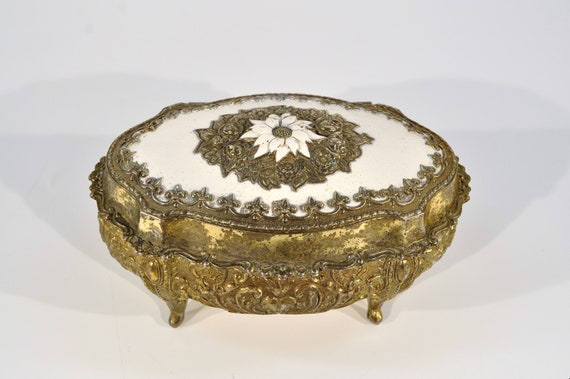 Filigree Silver Plated Jewelry Box/ vintage silve… - image 1