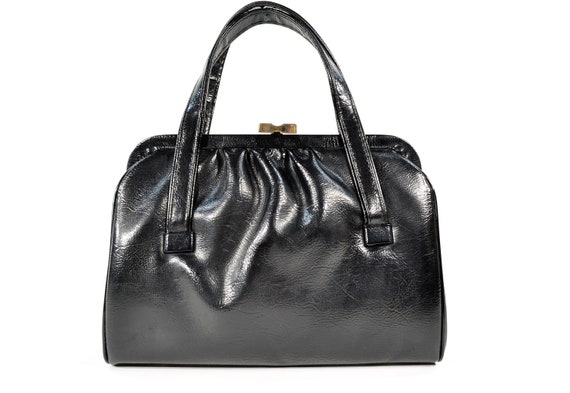 Black Faux Leather 50's -60's Purse / Satchel/ Ha… - image 10