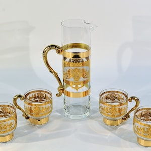 Mid Century Gold Plated Glass Carafe Set