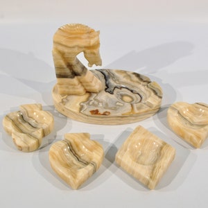 Poker set Ashtrays /five pc. set Playing Card Suits- Poker Ashtrays/Mid century hand carved onyx ashtray /catchall marble bowl