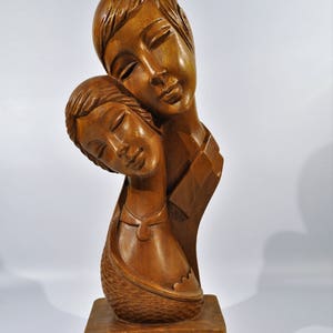 1970s Hand carved Iron Wood Statue Lovers Man/Woman Embracing Couple Statue Devotion/ hand carved Wooden Love Couple Sculpture /Statue