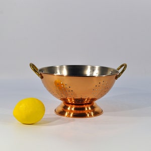 Copper Colander With Brass Handles/copper fruit bowl/farm house decor/cottage chic/copper kitchen/mountain cabin decor/western