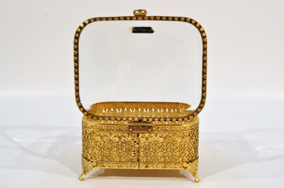 24K Plated Ormolu Gold Filigree Jewelry Box - image 7