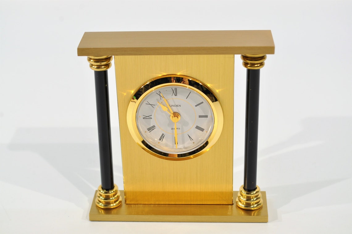 Elegant Linden Quartz Brass Clock With Roman Numbers Etsy