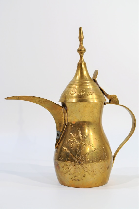 Solid Brass Teapot Arabic Dallah Engraved Saudi Etsy