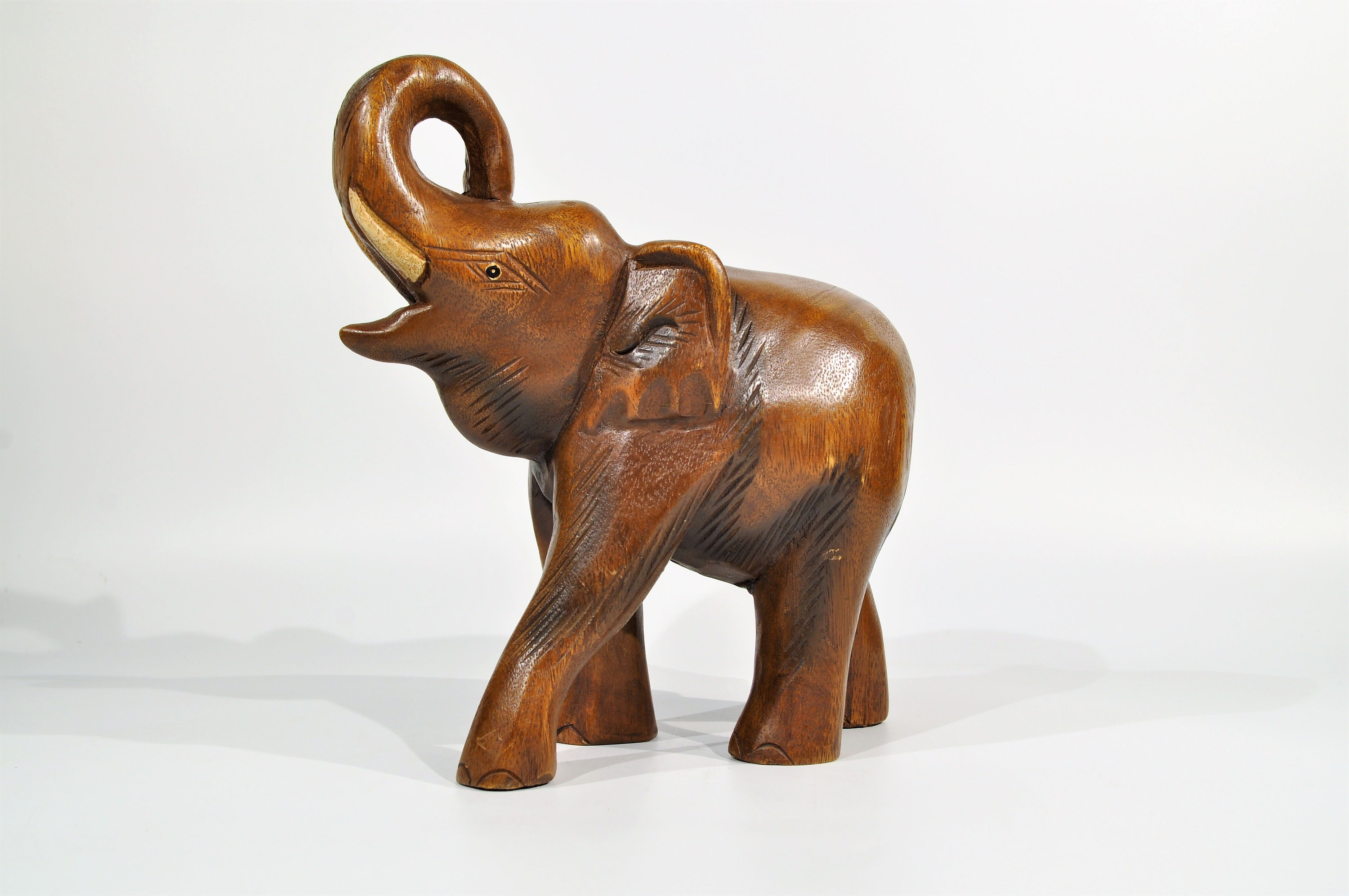 ivory color Carved Asian African Elephant Tusk safari jungle Statue Sculpture
