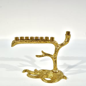 Mid Century Tree Branch Hanukkah Brass Candle Holder