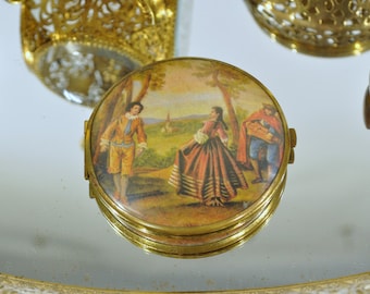 Vintage Compact Makeup Mirror with Dancing Renaissance Scene