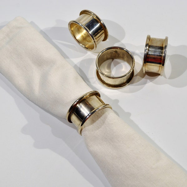 Set of 4 Vintage Leonard Silver plate Napkin Rings Round Rolled Edge Hong Kong /vintage wedding/french country/farmhouse/thanksgiving diner