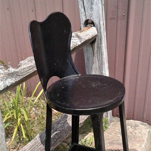 Antique Black Retro Cosco Tall Youth Chair Stool Stamped Steel 1930s