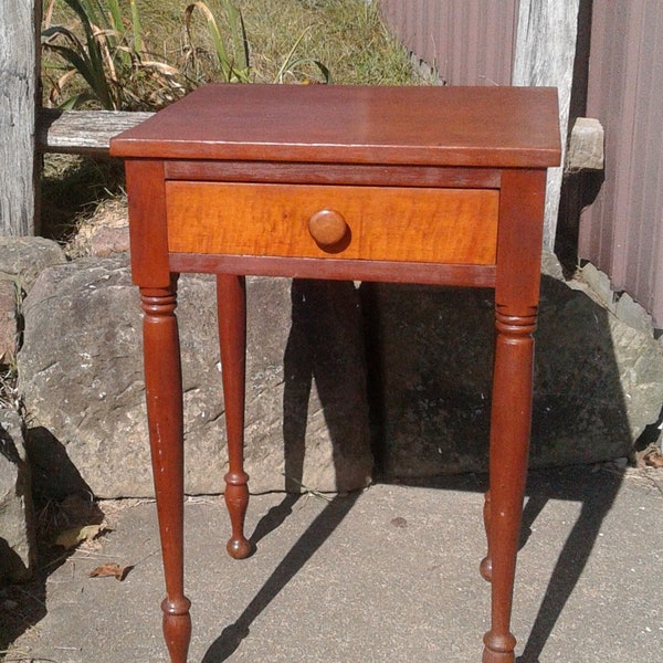 Antique Solid Cherry with Tiger Maple One Drawer Stand 1850s Era