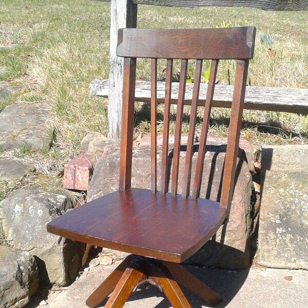 Antique Maple Childs Size Desk Chair w Adjustable Swivel Seat