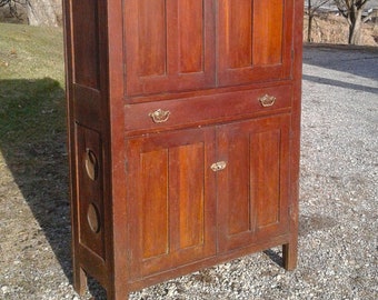 Antique Oak Flat Wall Pie Safe Cupboard Kitchen Pantry 1910s