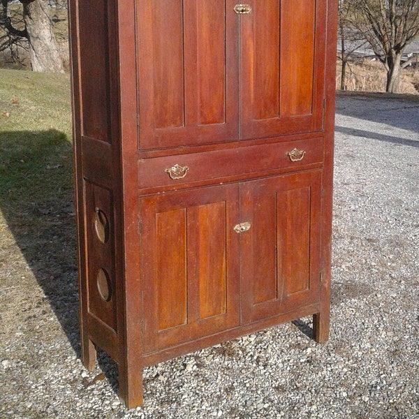 Antique Oak Flat Wall Pie Safe Cupboard Kitchen Pantry 1910s