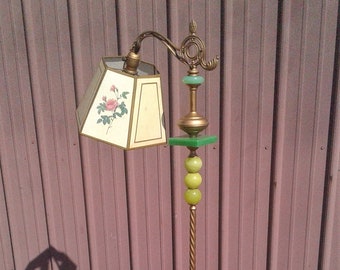 Antique Bridge Floor Lamp Art Nouveau 5 Jadeite and 3 Yellow Glass Balls with Shade