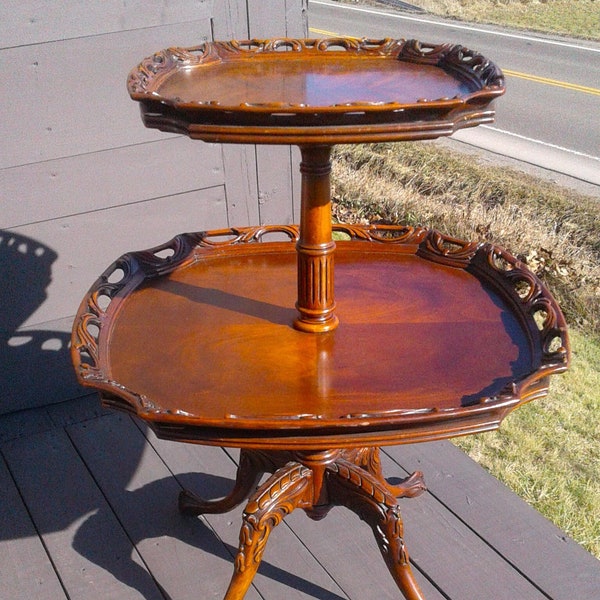 Antique Victorian 2 Tier Mahogany Dumbwaiter Parlor Table with Claw Feet 1930s