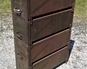 Antique Industrial 4 Stack Green Metal Steel Transfer File Cabinets General Fireproofing Co Youngstown Ohio Inv. 2