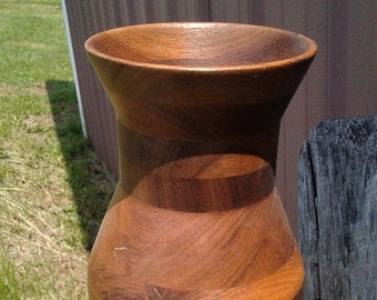 Turned Vintage Wooden Vase w Exotic Woods Hand Crafted by Beal MCM