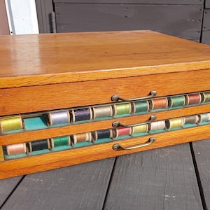 Antique Oak 3 Drawer Thread Spool Cabinet 1900s