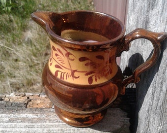 Antique Staffordshire Copper Luster Creamer w Tan Band