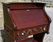 Antique Mahogany Victorian Ladies Drop Front Desk Claw Foot Art Nouveau 1900 Era