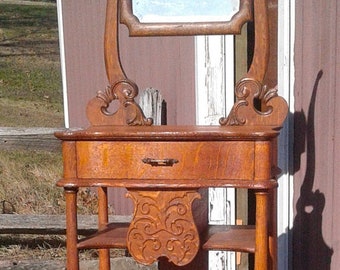 Antique Rare Victorian Gentlemens Shaving Stand Quarter Sawn Oak 1910s