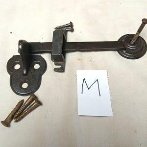 Antique Complete Cast Iron Thumb Latch Door Handle Set w Screws 1880s