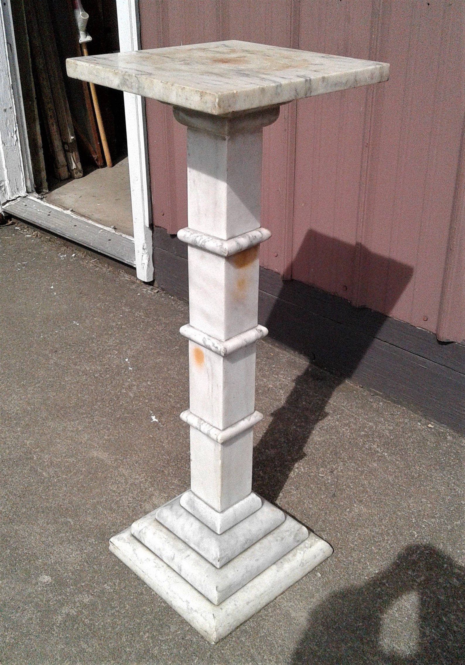 Antique White Solid Marble Pedestal Plant Stand Square Column Etsy