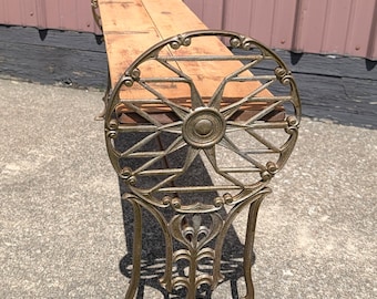 Antique Cast Iron Victorian Fireside Bench with Sun Burst Star Ends 1900s
